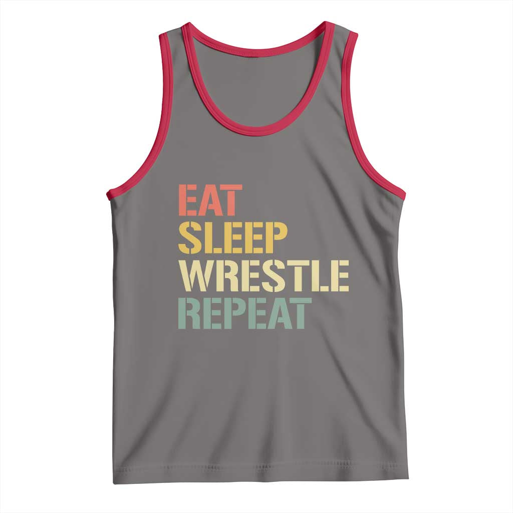 Eat Sleep Wrestle Repeat Tank Top Cool Wrestling TS10 Deep Heather Red Print Your Wear