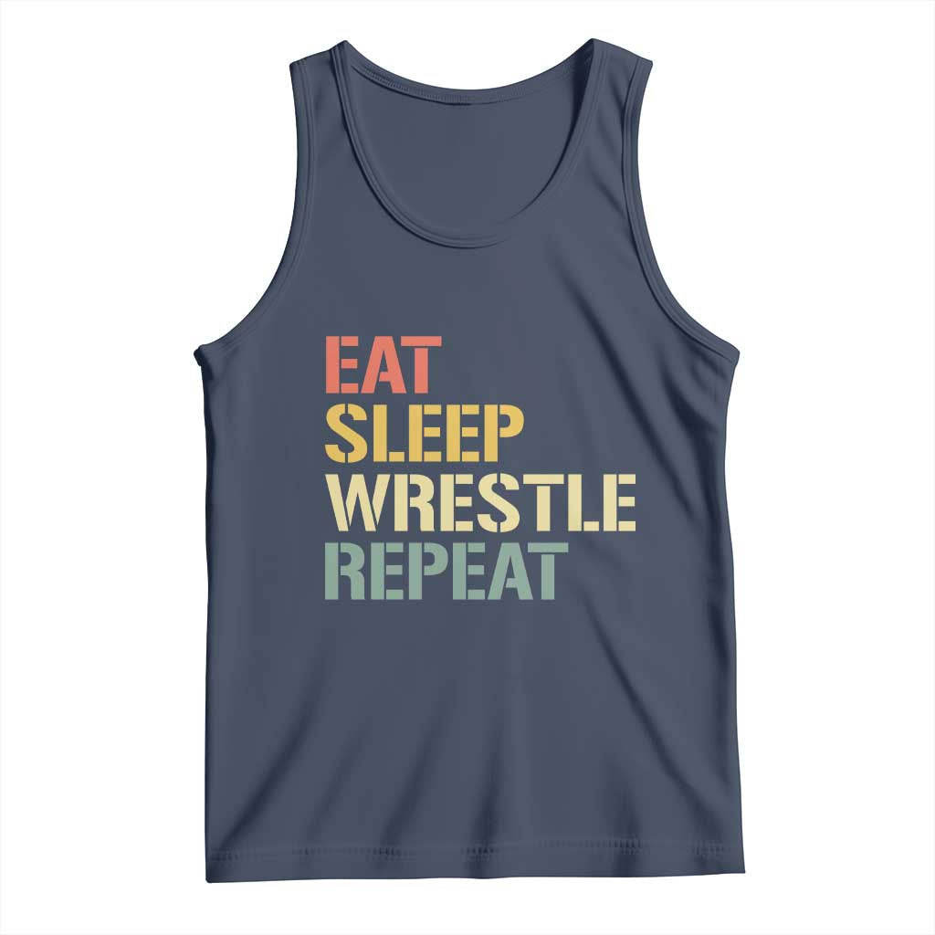 Eat Sleep Wrestle Repeat Tank Top Cool Wrestling TS10 Navy Print Your Wear