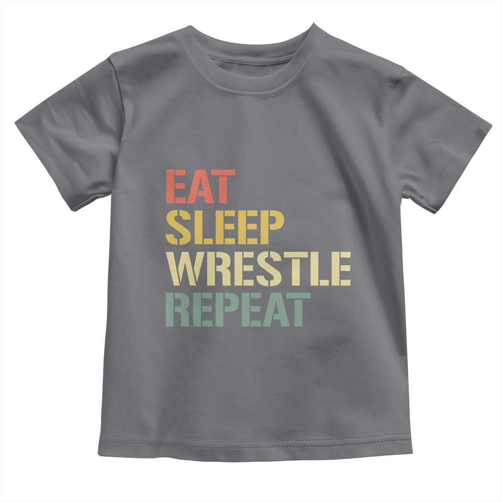 Eat Sleep Wrestle Repeat Toddler T Shirt Cool Wrestling TS10 Charcoal Print Your Wear