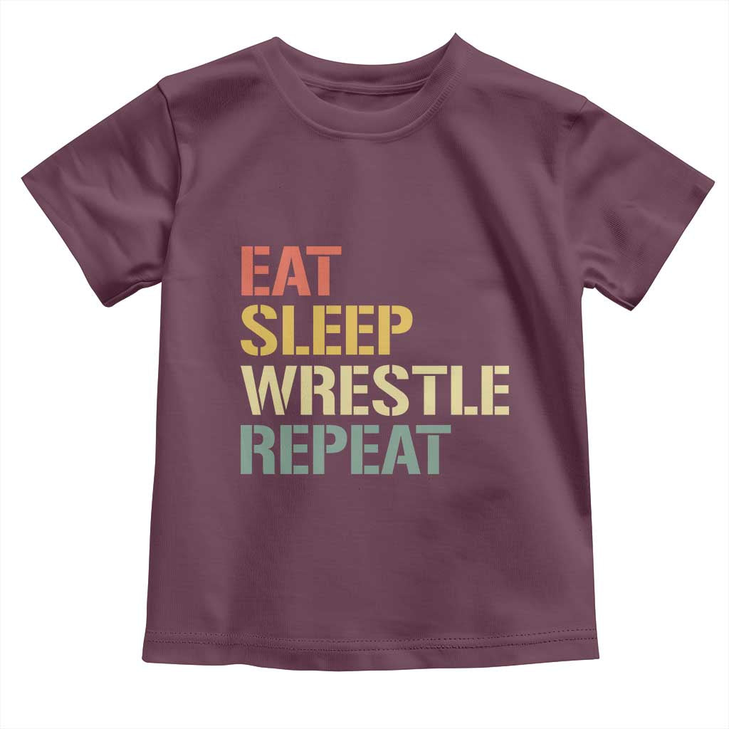 Eat Sleep Wrestle Repeat Toddler T Shirt Cool Wrestling TS10 Maroon Print Your Wear