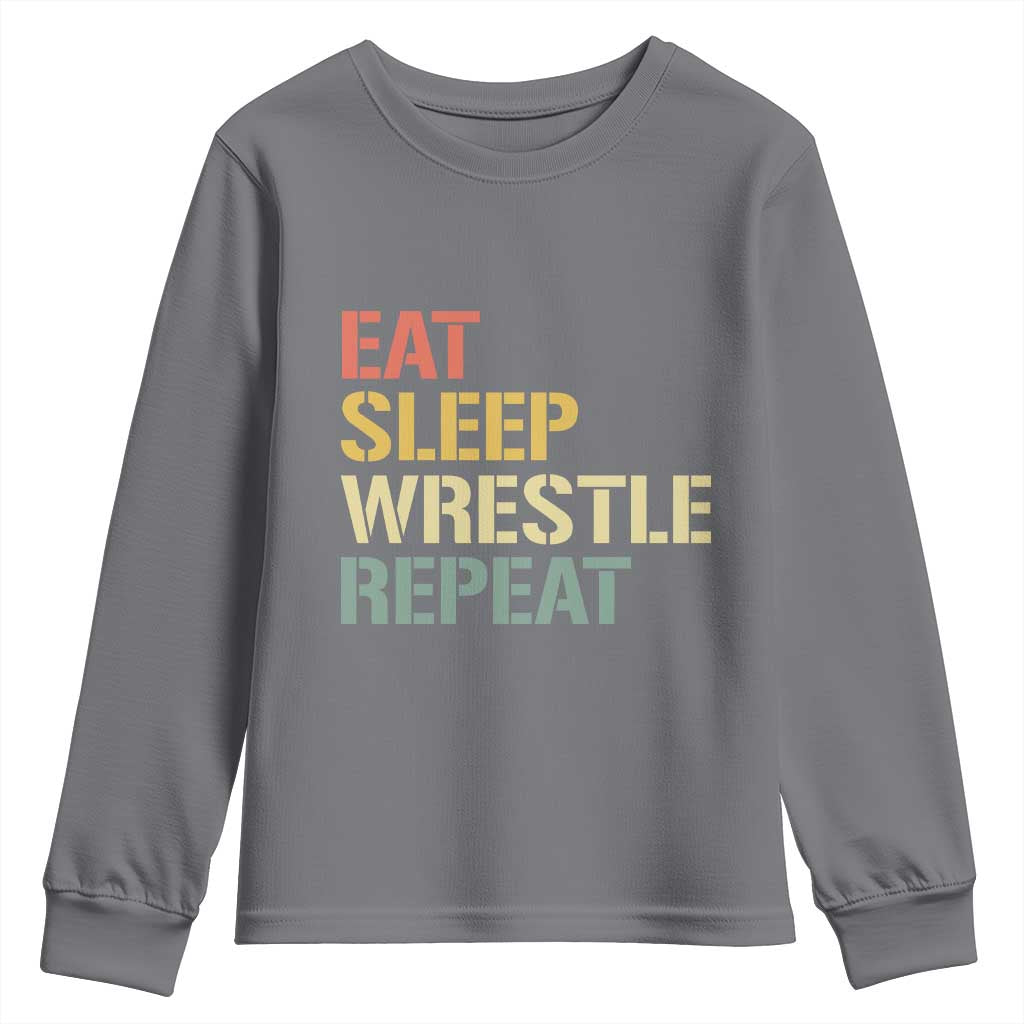 Eat Sleep Wrestle Repeat Youth Sweatshirt Cool Wrestling TS10 Charcoal Print Your Wear