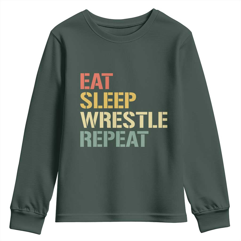 Eat Sleep Wrestle Repeat Youth Sweatshirt Cool Wrestling TS10 Dark Forest Green Print Your Wear
