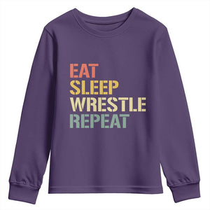 Eat Sleep Wrestle Repeat Youth Sweatshirt Cool Wrestling TS10 Purple Print Your Wear