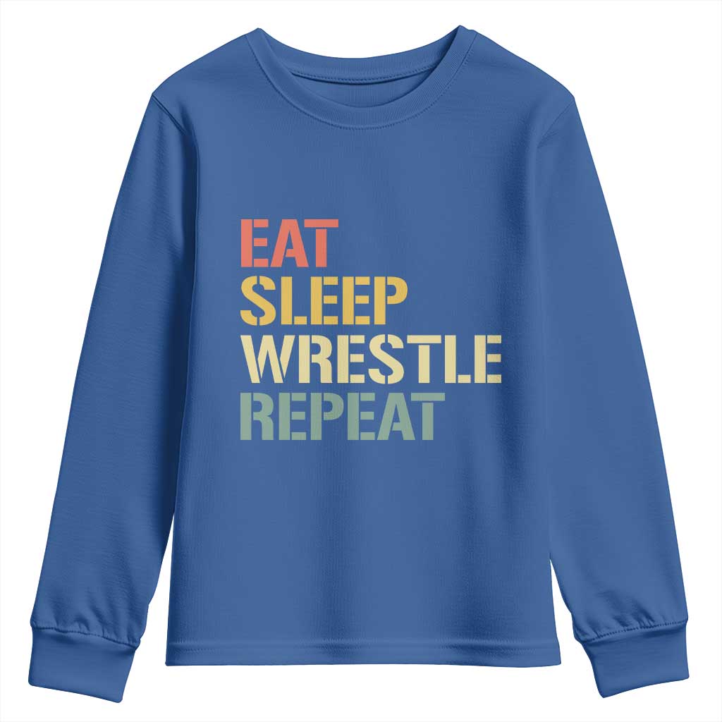 Eat Sleep Wrestle Repeat Youth Sweatshirt Cool Wrestling TS10 Royal Blue Print Your Wear