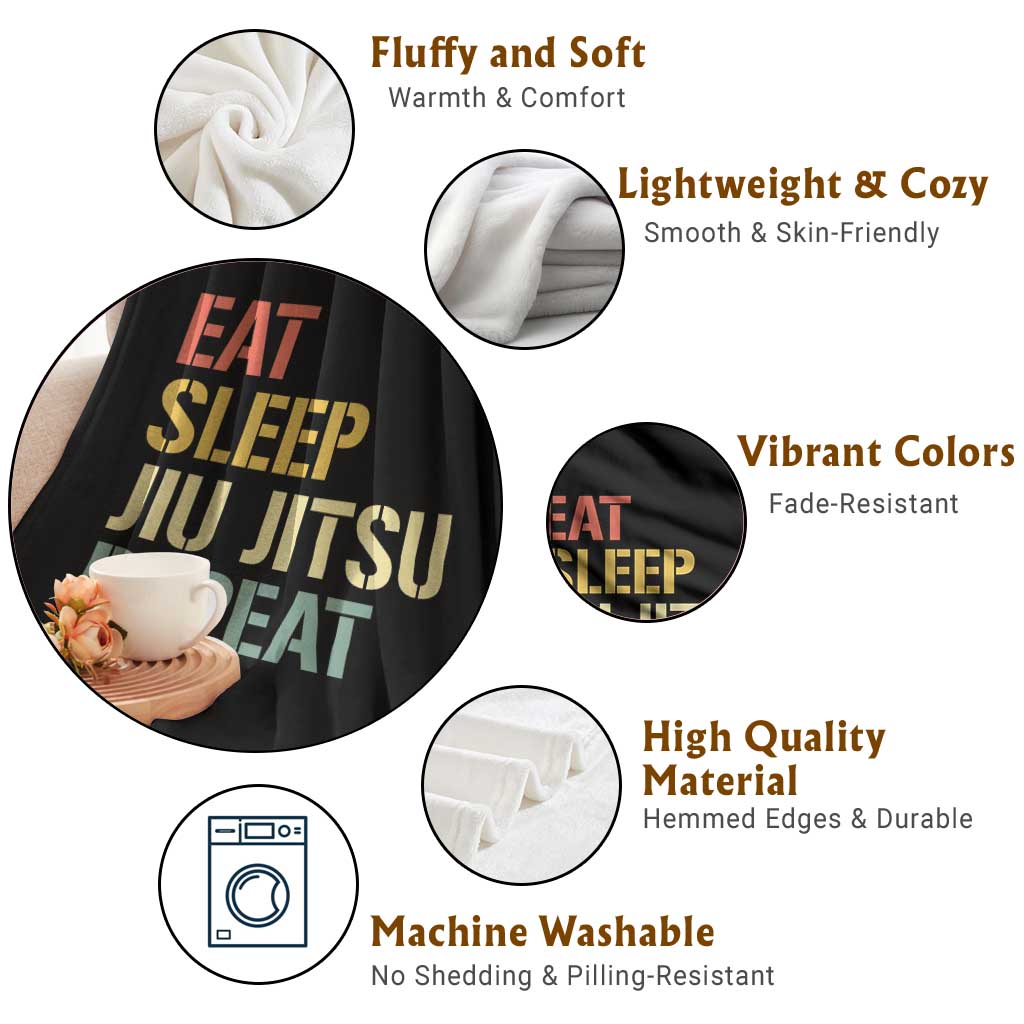 Retro Eat Sleep Jiu Jitsu Repeat Throw Blanket Vintage JiuJitsu BJJ TS10 Print Your Wear