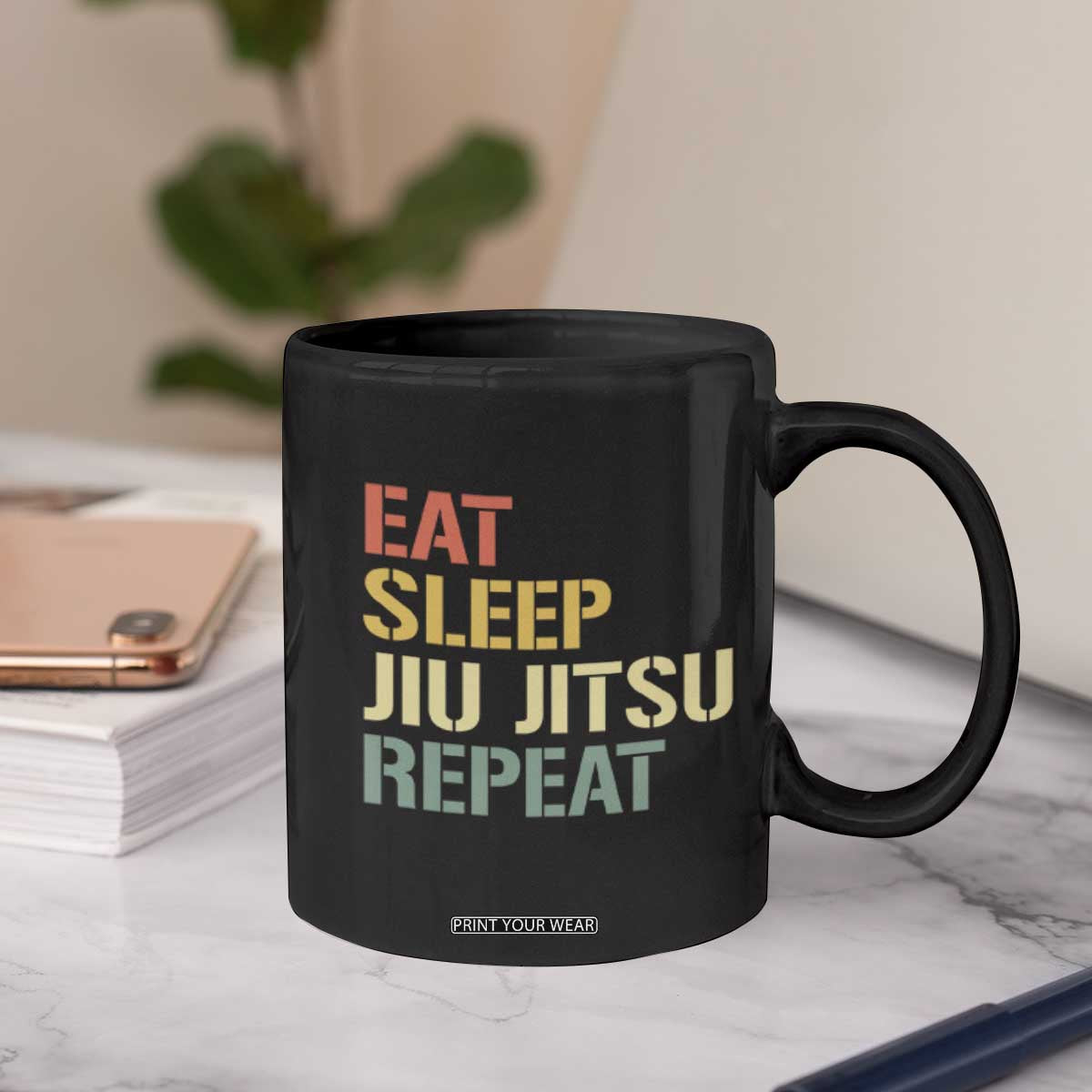 Retro Eat Sleep Jiu Jitsu Repeat Coffee Mug Vintage JiuJitsu BJJ TS10 Print Your Wear
