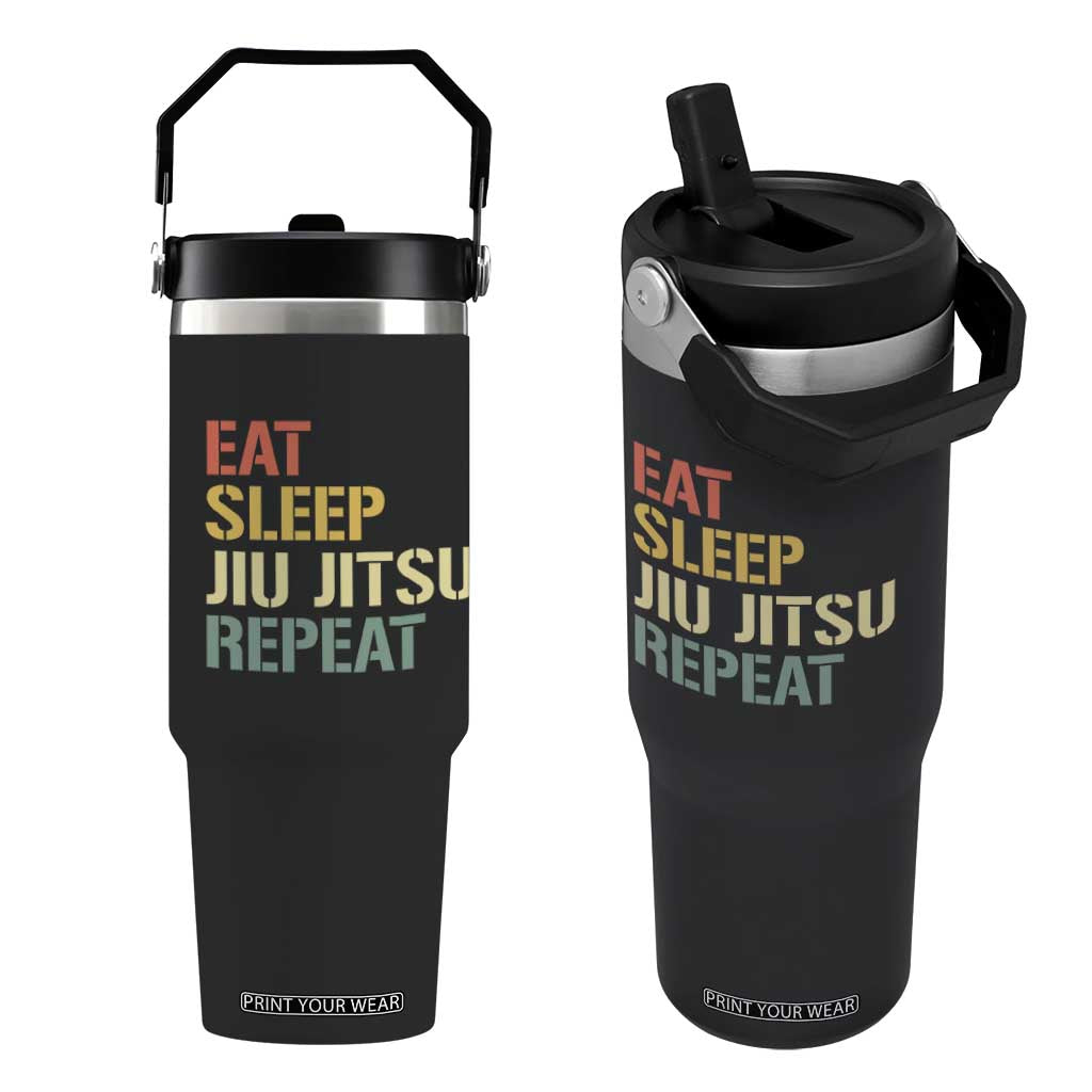 Retro Eat Sleep Jiu Jitsu Repeat Flip Straw Tumbler Vintage JiuJitsu BJJ TS10 One Size: 30 oz Black Print Your Wear