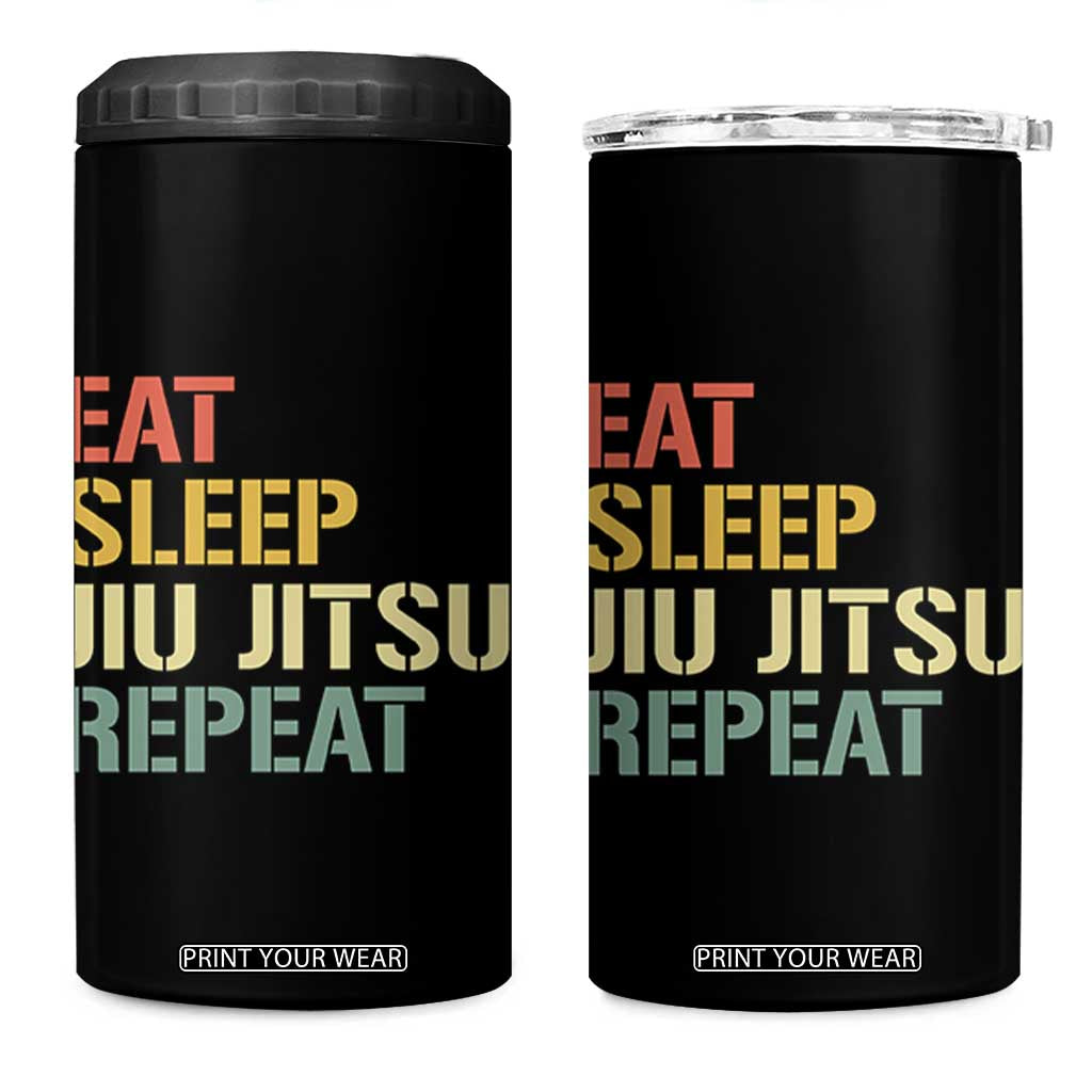Retro Eat Sleep Jiu Jitsu Repeat 4 in 1 Can Cooler Tumbler Vintage JiuJitsu BJJ TS10 One Size: 16 oz Black Print Your Wear