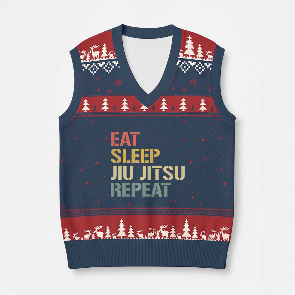 Retro Eat Sleep Jiu Jitsu Repeat V-Neck Knit Sweater Vest Vintage JiuJitsu BJJ TS10 Navy Red Print Your Wear