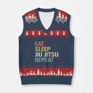 Retro Eat Sleep Jiu Jitsu Repeat V-Neck Knit Sweater Vest Vintage JiuJitsu BJJ TS10 Navy Red Print Your Wear