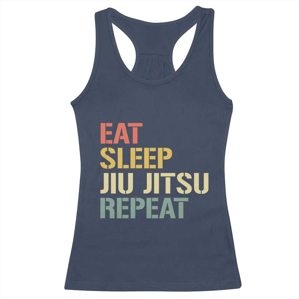 Retro Eat Sleep Jiu Jitsu Repeat Racerback Tank Top Vintage JiuJitsu BJJ TS10 Navy Print Your Wear