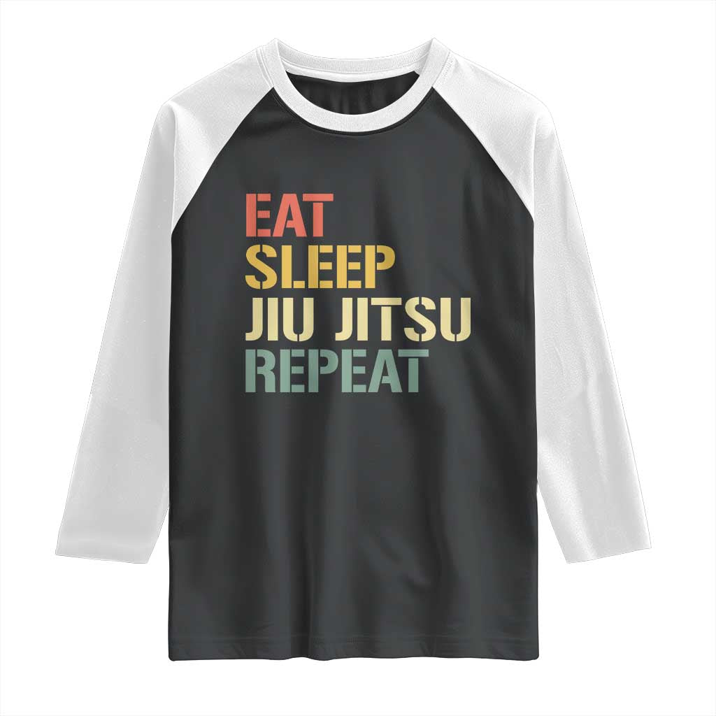 Retro Eat Sleep Jiu Jitsu Repeat Raglan Shirt Vintage JiuJitsu BJJ TS10 Black White Print Your Wear