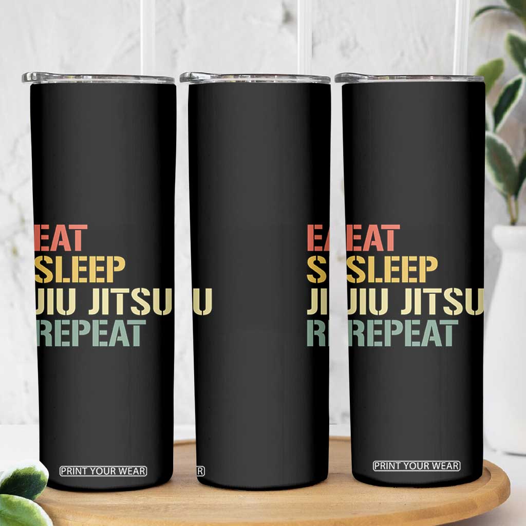 Retro Eat Sleep Jiu Jitsu Repeat Skinny Tumbler Vintage JiuJitsu BJJ TS10 Print Your Wear