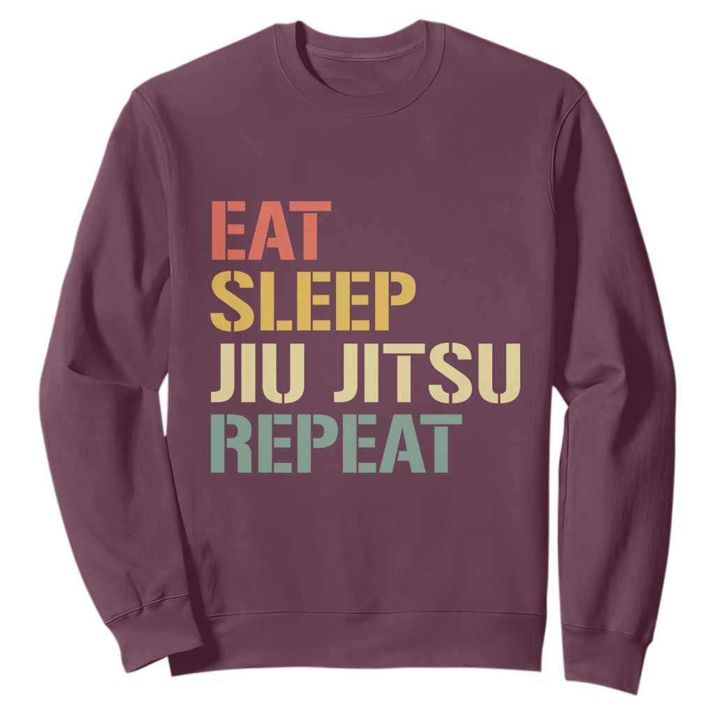 Retro Eat Sleep Jiu Jitsu Repeat Sweatshirt Vintage JiuJitsu BJJ TS10 Maroon Print Your Wear