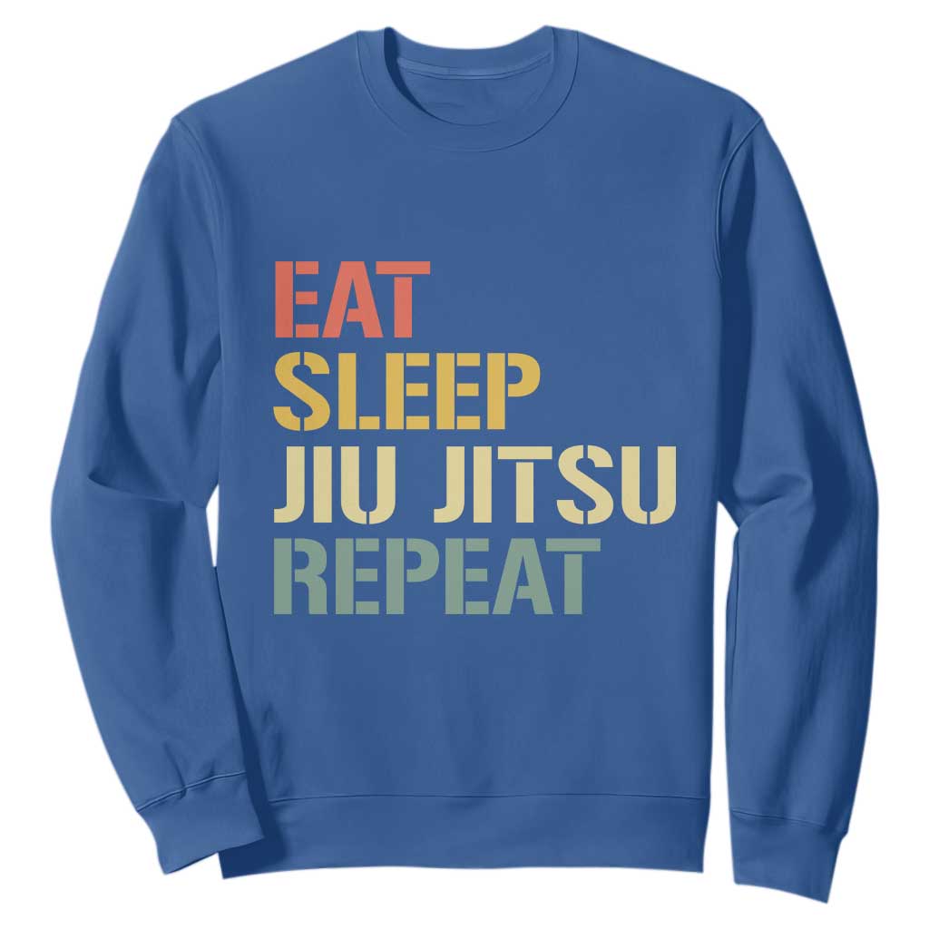 Retro Eat Sleep Jiu Jitsu Repeat Sweatshirt Vintage JiuJitsu BJJ TS10 Royal Blue Print Your Wear