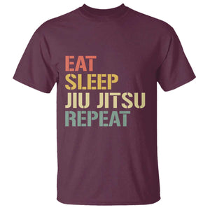 Retro Eat Sleep Jiu Jitsu Repeat T Shirt Vintage JiuJitsu BJJ TS10 Maroon Print Your Wear