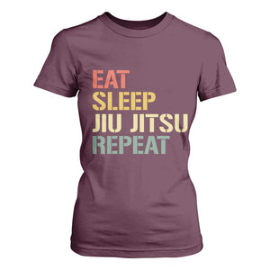 Retro Eat Sleep Jiu Jitsu Repeat T Shirt For Women Vintage JiuJitsu BJJ TS10 Maroon Print Your Wear