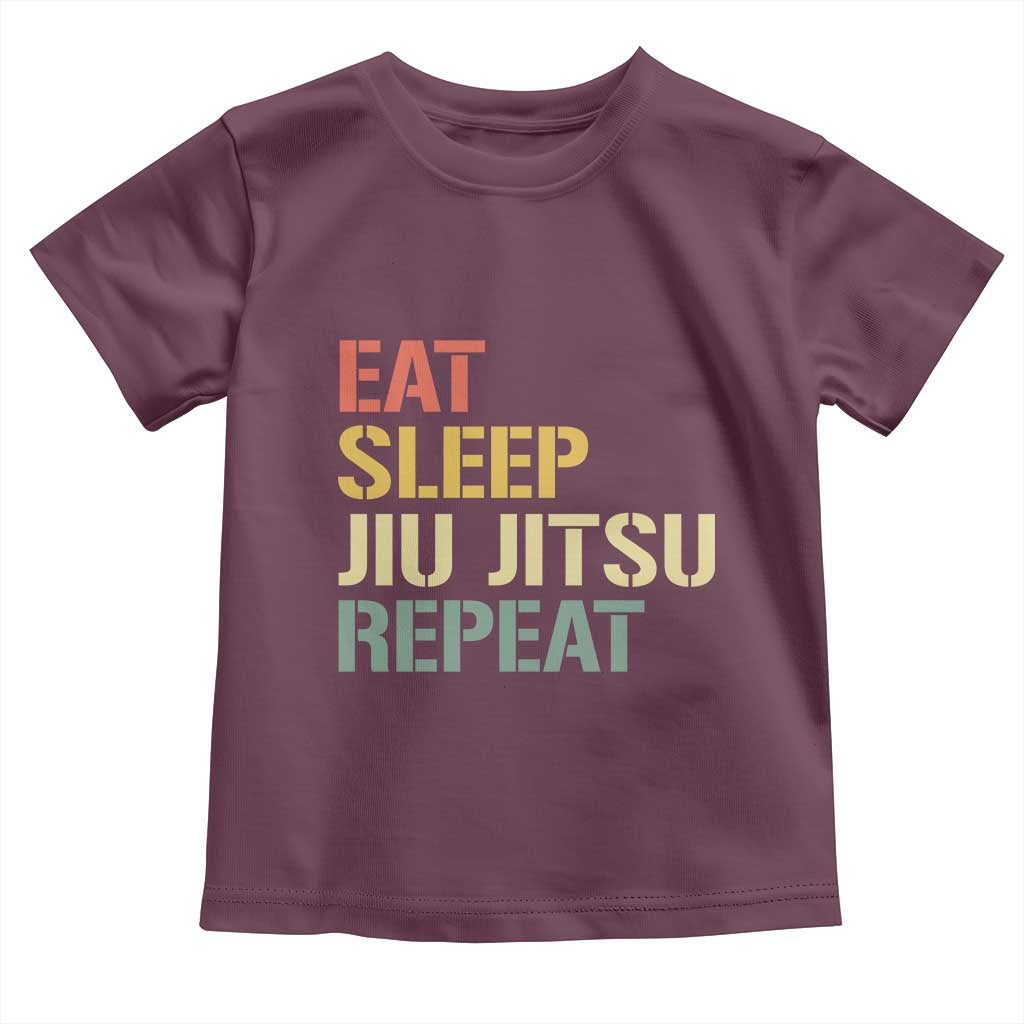 Retro Eat Sleep Jiu Jitsu Repeat Toddler T Shirt Vintage JiuJitsu BJJ TS10 Maroon Print Your Wear