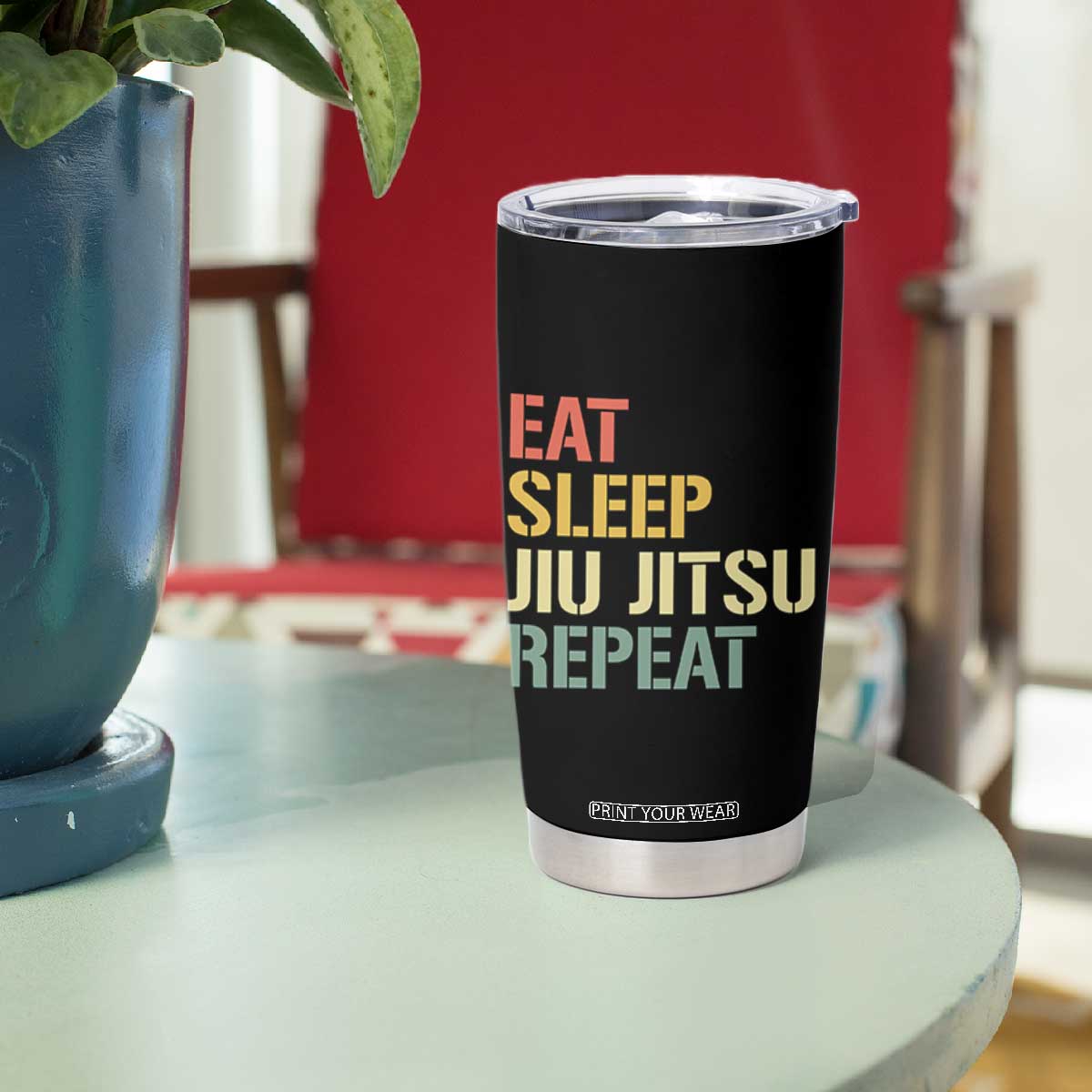 Retro Eat Sleep Jiu Jitsu Repeat Tumbler Cup Vintage JiuJitsu BJJ TS10 Print Your Wear