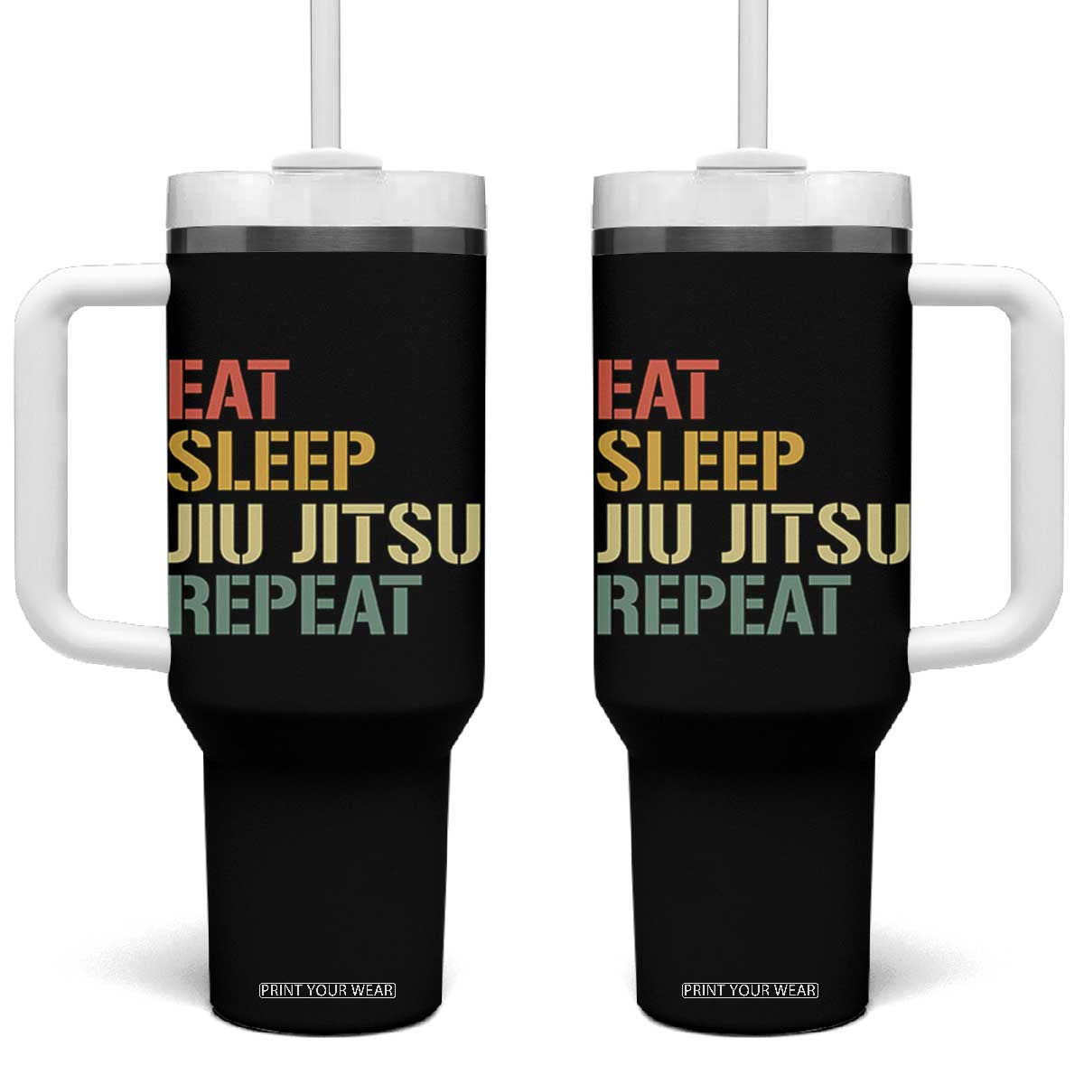 Retro Eat Sleep Jiu Jitsu Repeat Tumbler With Handle Vintage JiuJitsu BJJ TS10 One Size: 40 oz Black Print Your Wear