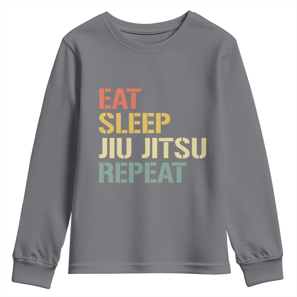 Retro Eat Sleep Jiu Jitsu Repeat Youth Sweatshirt Vintage JiuJitsu BJJ TS10 Charcoal Print Your Wear