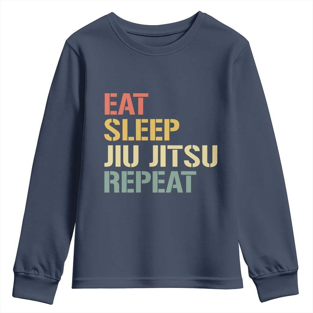 Retro Eat Sleep Jiu Jitsu Repeat Youth Sweatshirt Vintage JiuJitsu BJJ TS10 Navy Print Your Wear