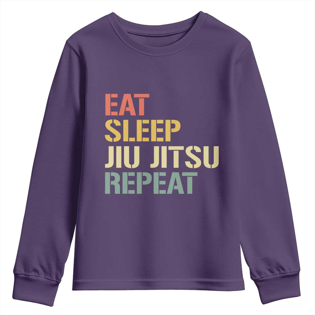 Retro Eat Sleep Jiu Jitsu Repeat Youth Sweatshirt Vintage JiuJitsu BJJ TS10 Purple Print Your Wear
