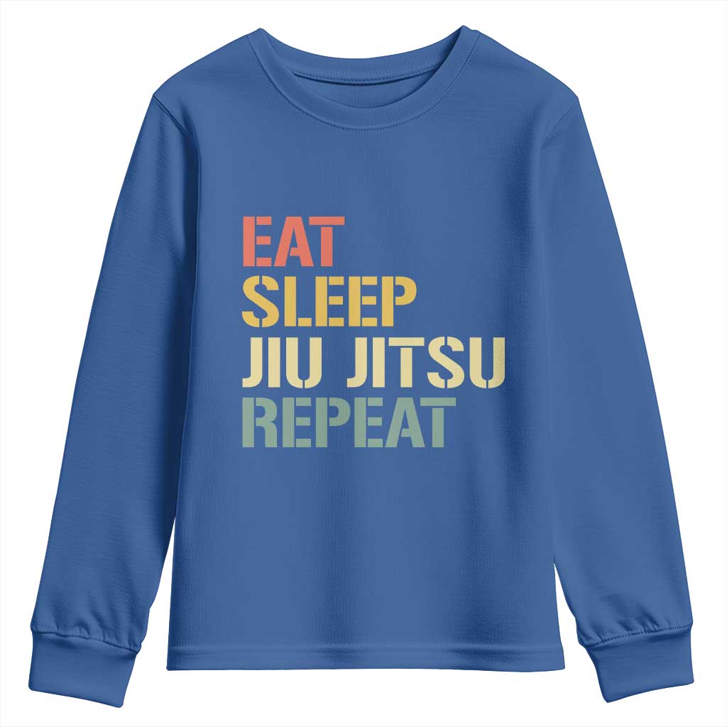 Retro Eat Sleep Jiu Jitsu Repeat Youth Sweatshirt Vintage JiuJitsu BJJ TS10 Royal Blue Print Your Wear