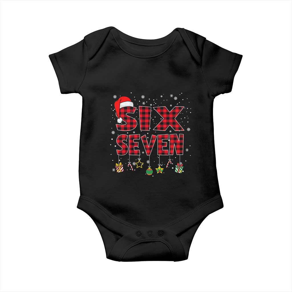 Funny Six Seven Christmas Baby Onesie 67 Meme Gen Alpha Slang Red Plaid Xmas Pajamas TS10 Black Print Your Wear