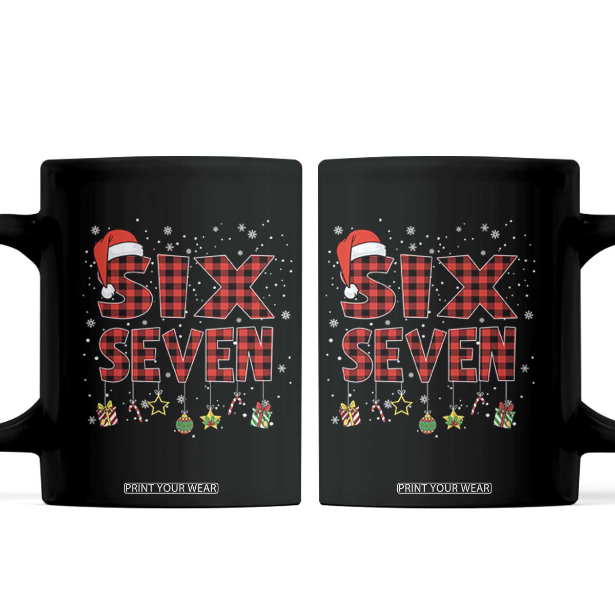 Funny Six Seven Christmas Coffee Mug 67 Meme Gen Alpha Slang Red Plaid Xmas Pajamas TS10 Black Print Your Wear