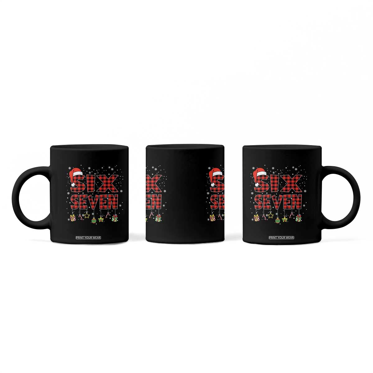 Funny Six Seven Christmas Coffee Mug 67 Meme Gen Alpha Slang Red Plaid Xmas Pajamas TS10 Print Your Wear