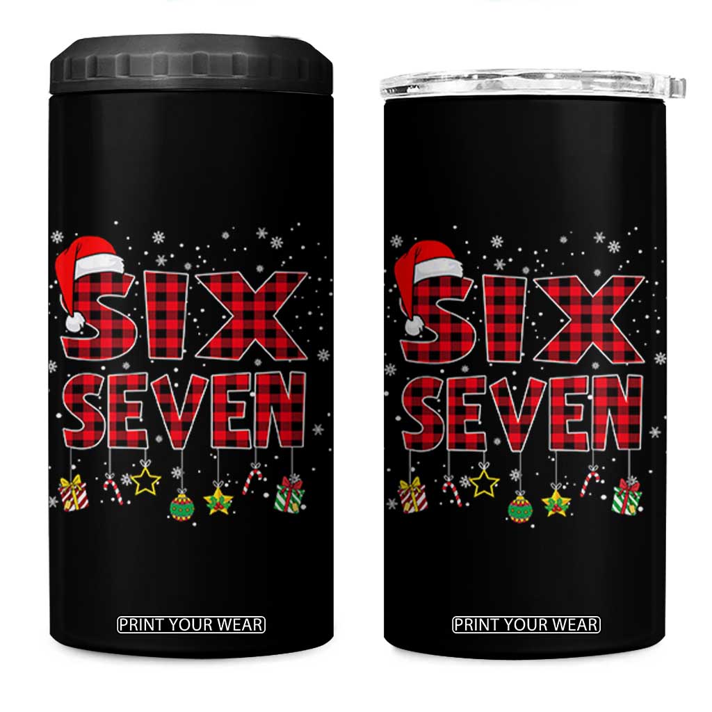 Funny Six Seven Christmas 4 in 1 Can Cooler Tumbler 67 Meme Gen Alpha Slang Red Plaid Xmas Pajamas TS10 One Size: 16 oz Black Print Your Wear