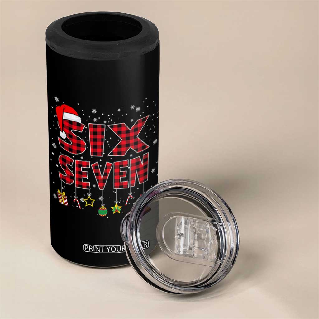 Funny Six Seven Christmas 4 in 1 Can Cooler Tumbler 67 Meme Gen Alpha Slang Red Plaid Xmas Pajamas TS10 Print Your Wear