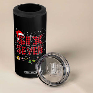 Funny Six Seven Christmas 4 in 1 Can Cooler Tumbler 67 Meme Gen Alpha Slang Red Plaid Xmas Pajamas TS10 Print Your Wear