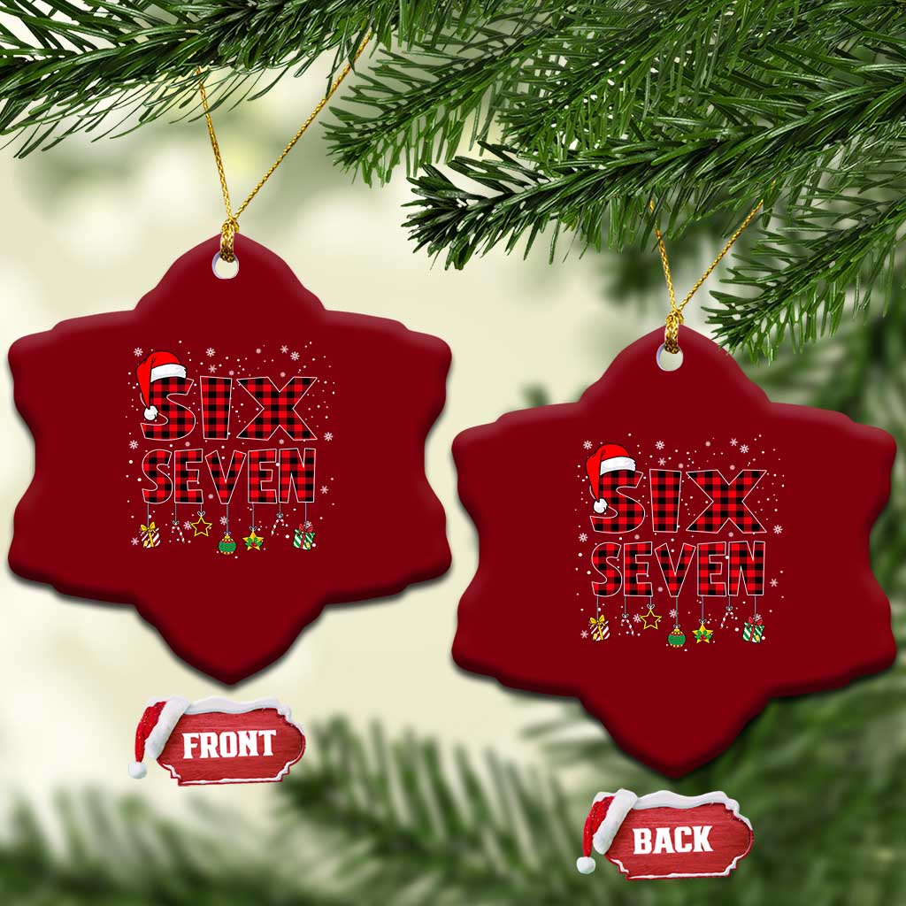 Funny Six Seven Xmas Ceramic Ornament 67 Meme Gen Alpha Slang Red Plaid Xmas Pajamas TS10 Print Your Wear