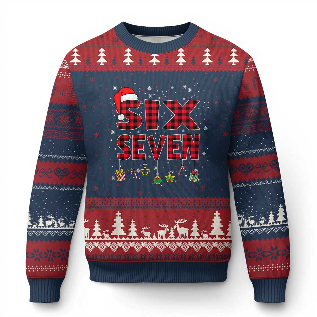 Funny Six Seven Xmas Ugly Christmas Sweater 67 Meme Gen Alpha Slang Red Plaid Xmas Pajamas TS10 Navy Red Print Your Wear