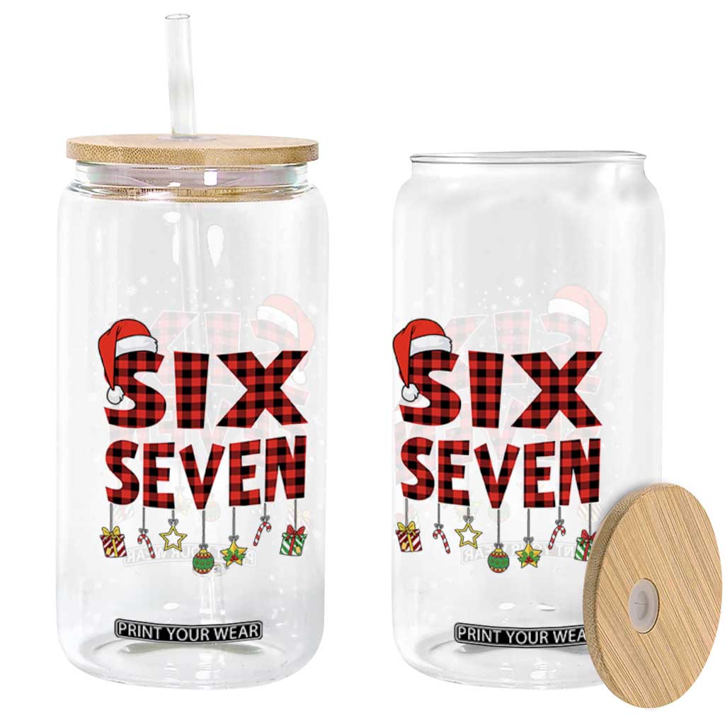 Funny Six Seven Christmas Glass Can 67 Meme Gen Alpha Slang Red Plaid Xmas Pajamas TS10 Print Your Wear