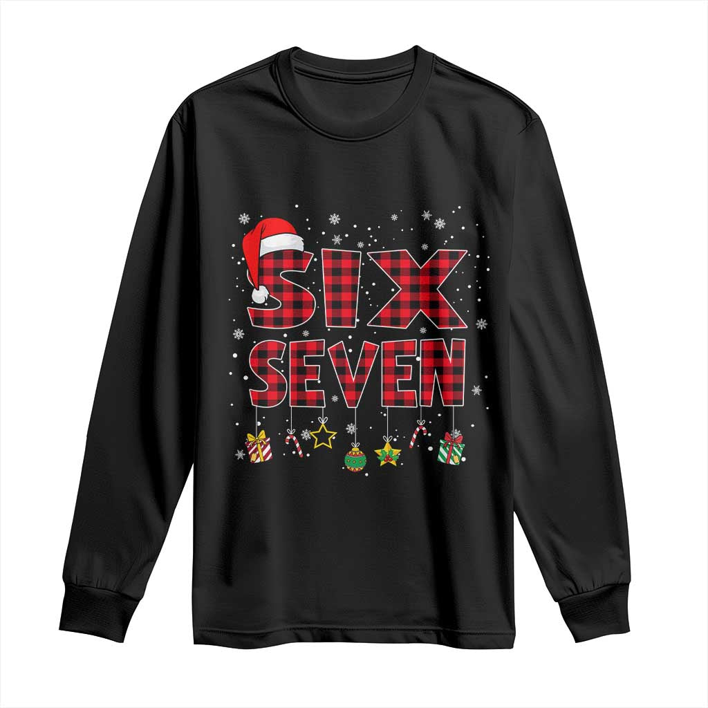 Funny Six Seven Christmas Long Sleeve Shirt 67 Meme Gen Alpha Slang Red Plaid Xmas Pajamas TS10 Black Print Your Wear