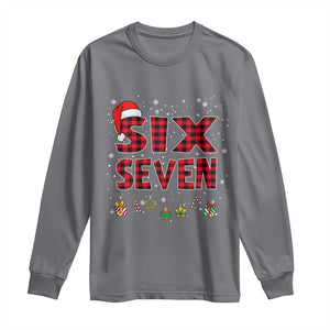 Funny Six Seven Christmas Long Sleeve Shirt 67 Meme Gen Alpha Slang Red Plaid Xmas Pajamas TS10 Charcoal Print Your Wear