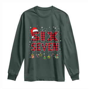 Funny Six Seven Christmas Long Sleeve Shirt 67 Meme Gen Alpha Slang Red Plaid Xmas Pajamas TS10 Dark Forest Green Print Your Wear
