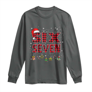 Funny Six Seven Christmas Long Sleeve Shirt 67 Meme Gen Alpha Slang Red Plaid Xmas Pajamas TS10 Dark Heather Print Your Wear