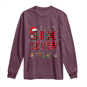 Funny Six Seven Christmas Long Sleeve Shirt 67 Meme Gen Alpha Slang Red Plaid Xmas Pajamas TS10 Maroon Print Your Wear