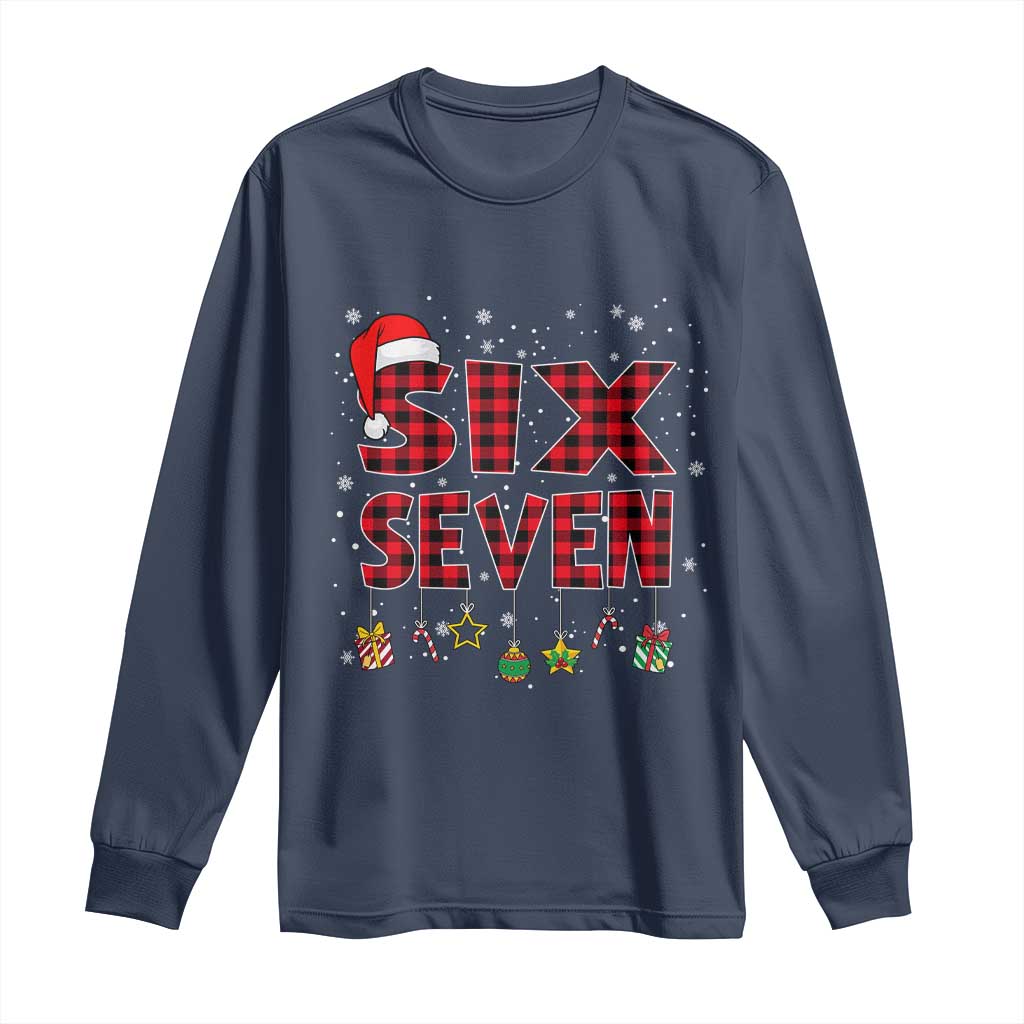 Funny Six Seven Christmas Long Sleeve Shirt 67 Meme Gen Alpha Slang Red Plaid Xmas Pajamas TS10 Navy Print Your Wear