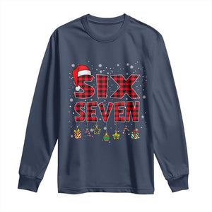 Funny Six Seven Christmas Long Sleeve Shirt 67 Meme Gen Alpha Slang Red Plaid Xmas Pajamas TS10 Navy Print Your Wear