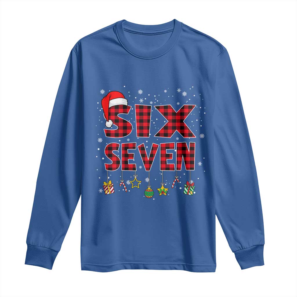 Funny Six Seven Christmas Long Sleeve Shirt 67 Meme Gen Alpha Slang Red Plaid Xmas Pajamas TS10 Royal Blue Print Your Wear