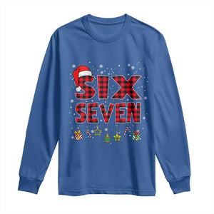 Funny Six Seven Christmas Long Sleeve Shirt 67 Meme Gen Alpha Slang Red Plaid Xmas Pajamas TS10 Royal Blue Print Your Wear