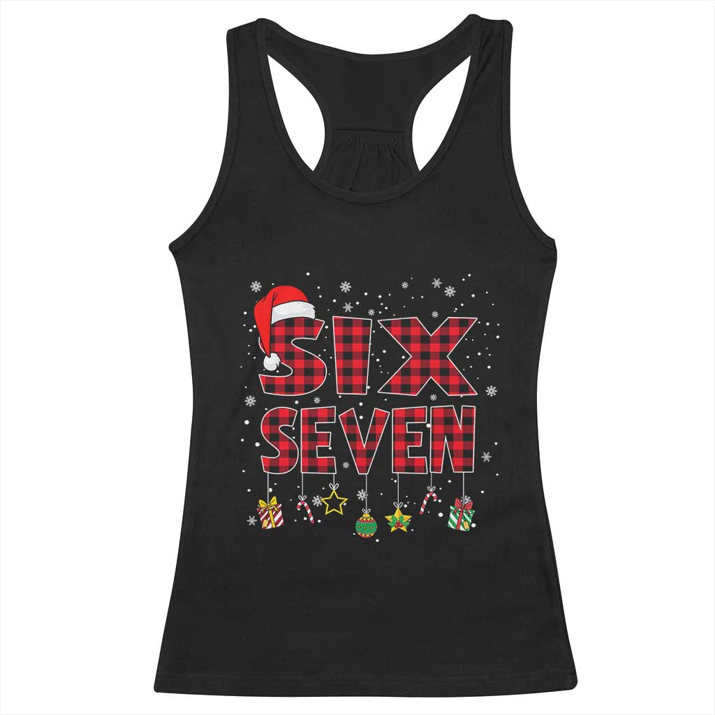 Funny Six Seven Christmas Racerback Tank Top 67 Meme Gen Alpha Slang Red Plaid Xmas Pajamas TS10 Black Print Your Wear
