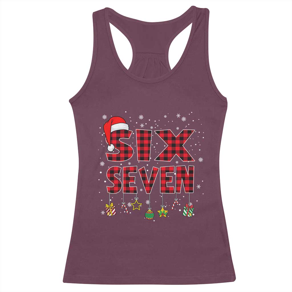 Funny Six Seven Christmas Racerback Tank Top 67 Meme Gen Alpha Slang Red Plaid Xmas Pajamas TS10 Maroon Print Your Wear
