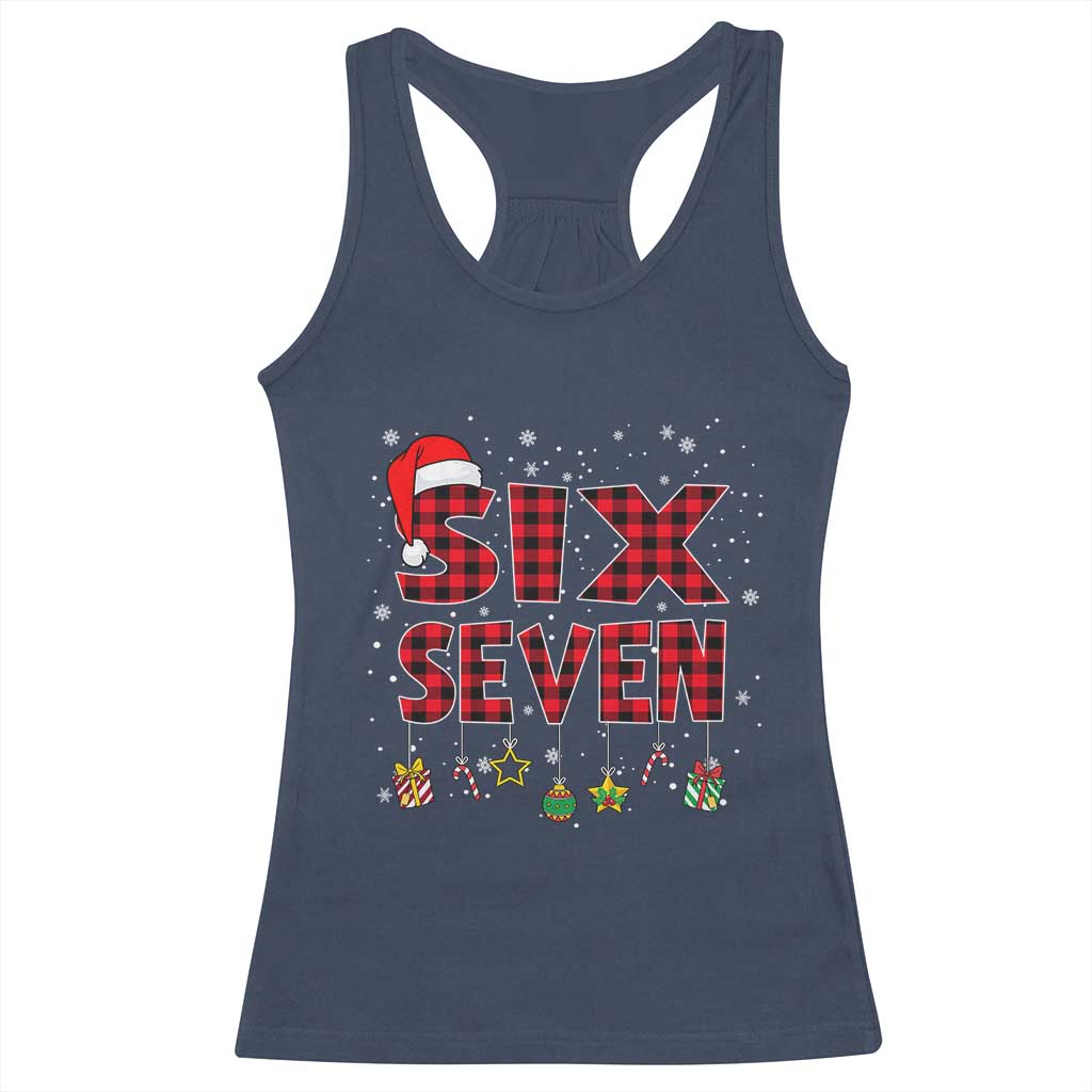Funny Six Seven Christmas Racerback Tank Top 67 Meme Gen Alpha Slang Red Plaid Xmas Pajamas TS10 Navy Print Your Wear
