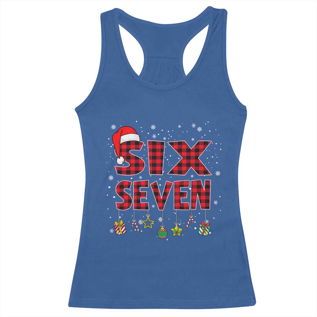 Funny Six Seven Christmas Racerback Tank Top 67 Meme Gen Alpha Slang Red Plaid Xmas Pajamas TS10 Royal Blue Print Your Wear